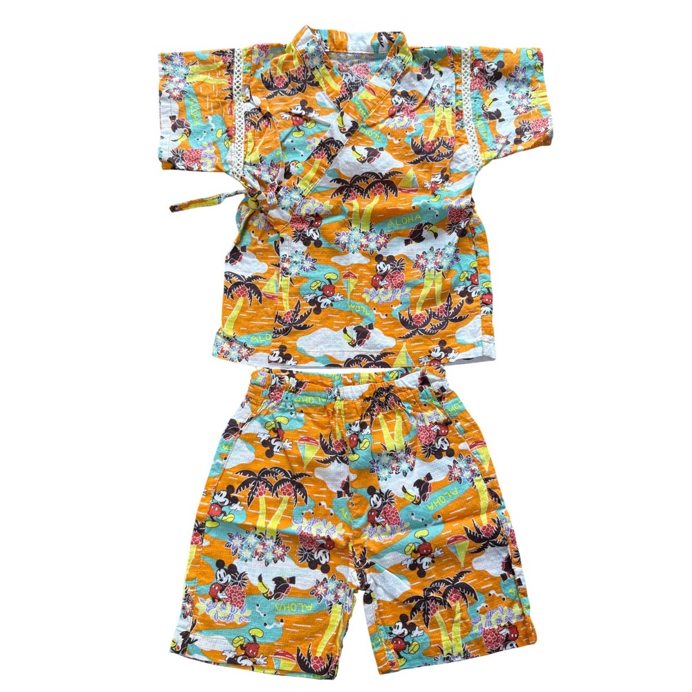 Disney Mickey Mouse Jinbei Set Toddler 95 Orange Tropical Aloha Japanese Outfit